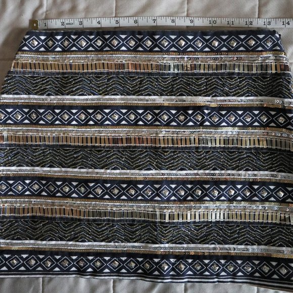 Navy, White, and Gold Sequined and Beaded Striped Mini Skirt - Picture 5 of 10